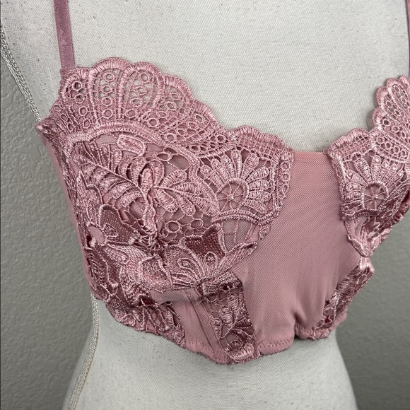 Free People Mauve Pink Floral Lace Corset Romantic Boho Bralette Size Medium - Picture 2 of 6